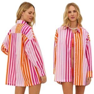Beach Riot Alexa Striped Cotton Button Front Cover Tunic Top